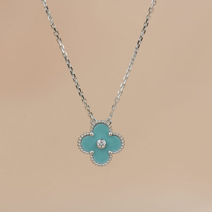 [⭐Shinejoy]CLOVER 15MM DIAMOND SVRES PORCELAIN  NECKLACE SILVER