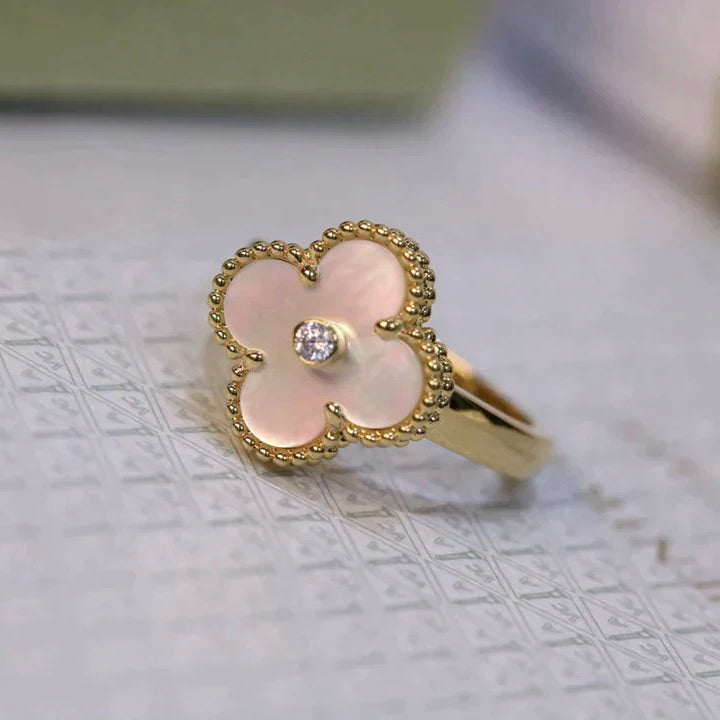 [⭐Shinejoy]クローバーピンクモップリング ゴールドダイヤモンド