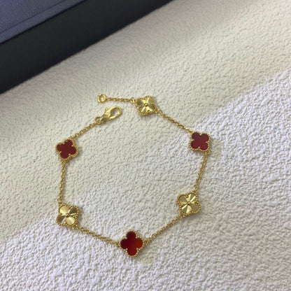 [⭐Shinejoy]CLOVER 6 MOTIF RED AGATE LASER BRACELET