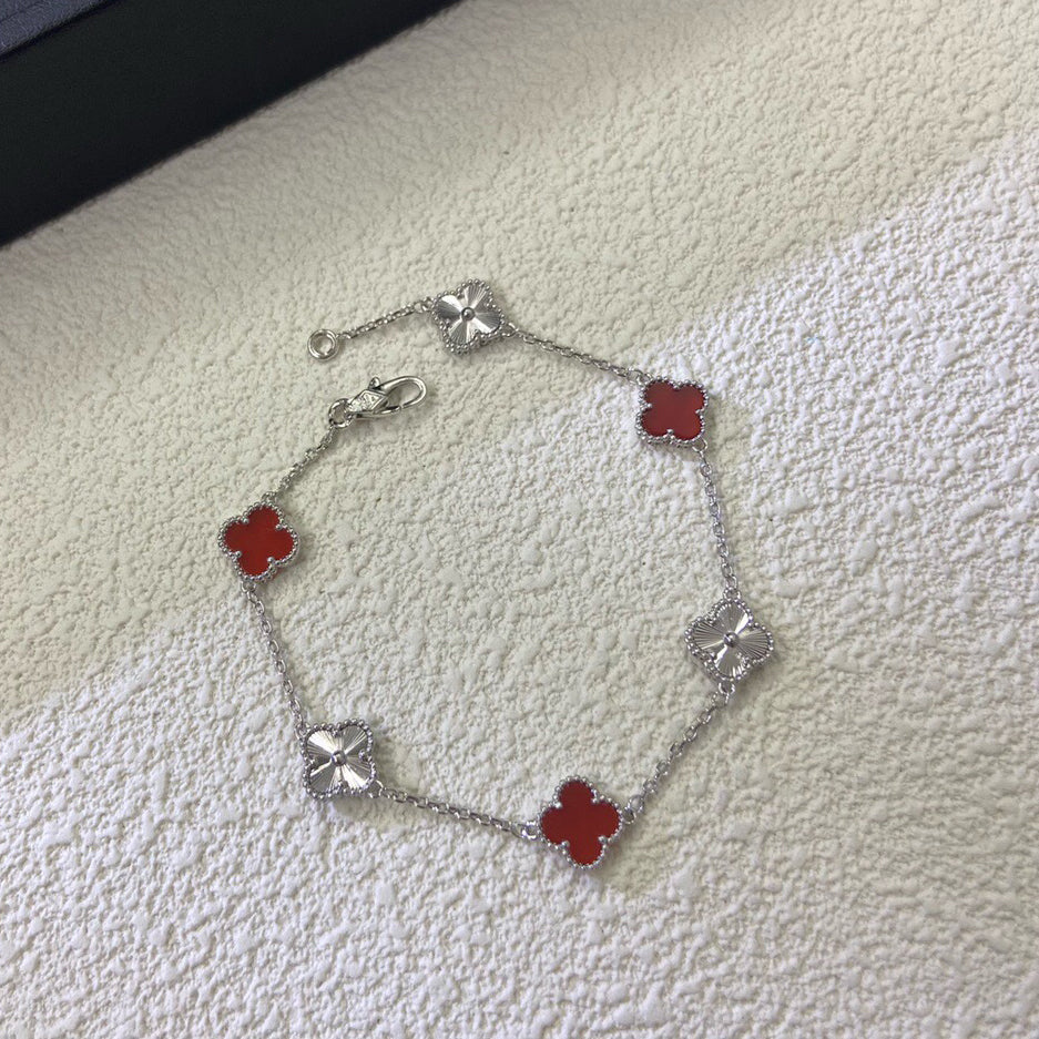 [⭐Shinejoy]CLOVER 6 MOTIF RED AGATE LASER BRACELET