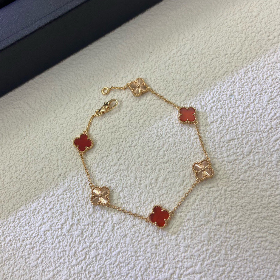 [⭐Shinejoy]CLOVER 6 MOTIF RED AGATE LASER BRACELET