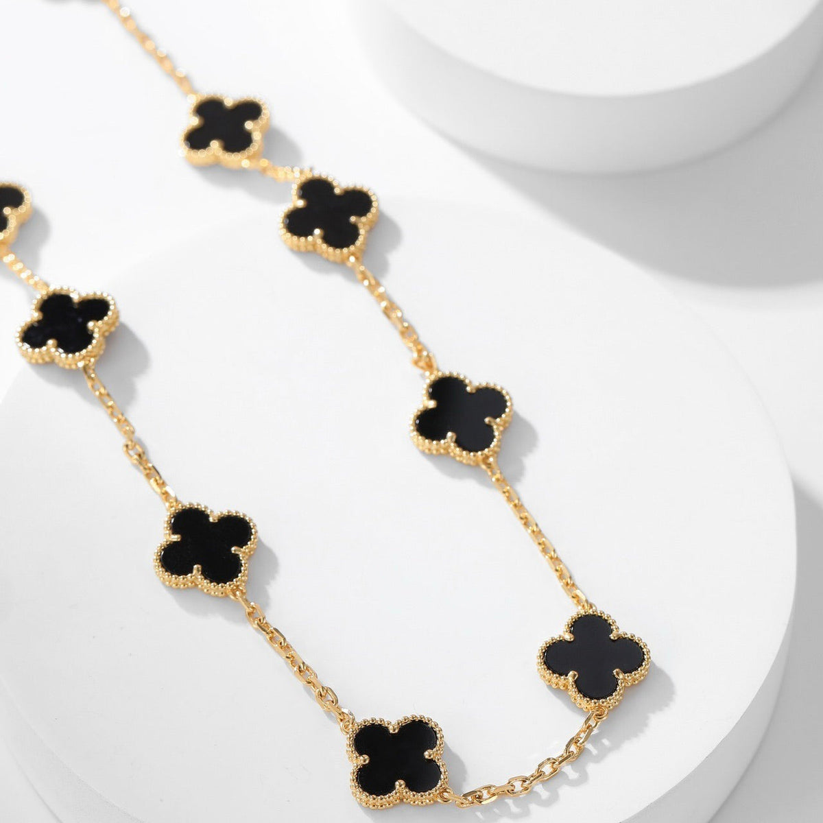 [⭐Shinejoy]クローバー10モチーフ オニキスネックレス