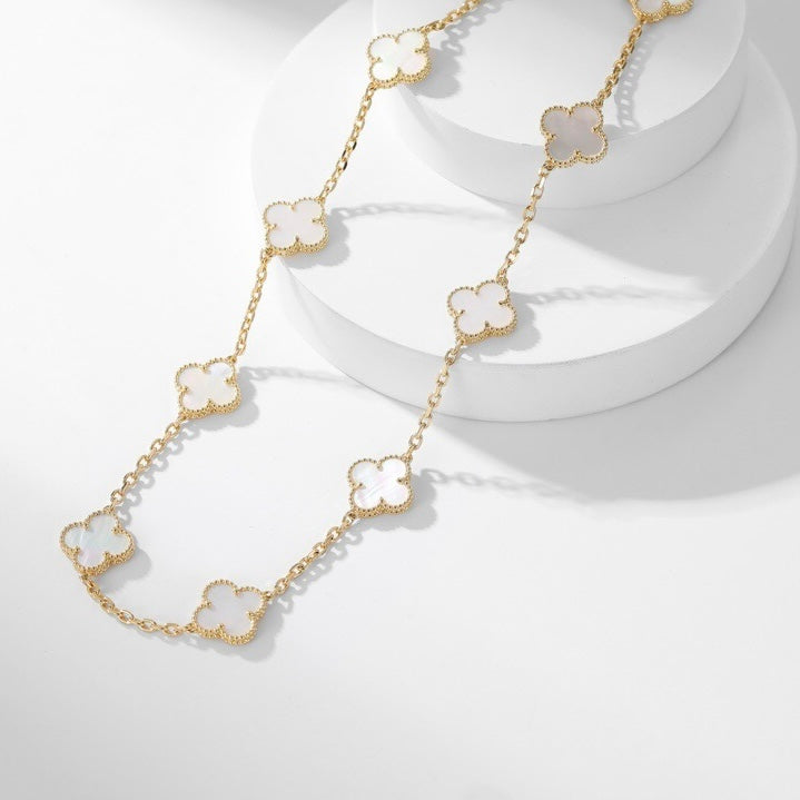 [⭐Shinejoy]CLOVER 10 MOTIFS WHITE MOTHER OF PEARL NECKLACE