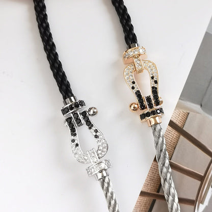 [⭐Shinejoy]FORCE LARGE HORSESHOE BLACK WHITE DIAMOND BRACELET ROSE GOLD