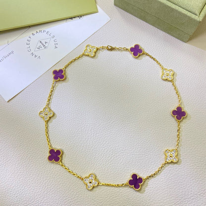 [⭐Shinejoy Jewelry] クローバー 10モチーフ パープルバイオレット ダイヤモンドネックレス