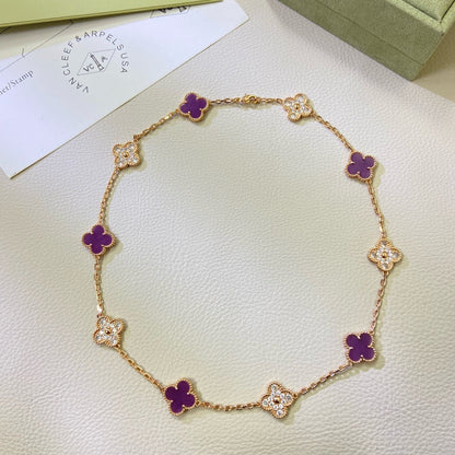 [⭐Shinejoy Jewelry] クローバー 10モチーフ パープルバイオレット ダイヤモンドネックレス