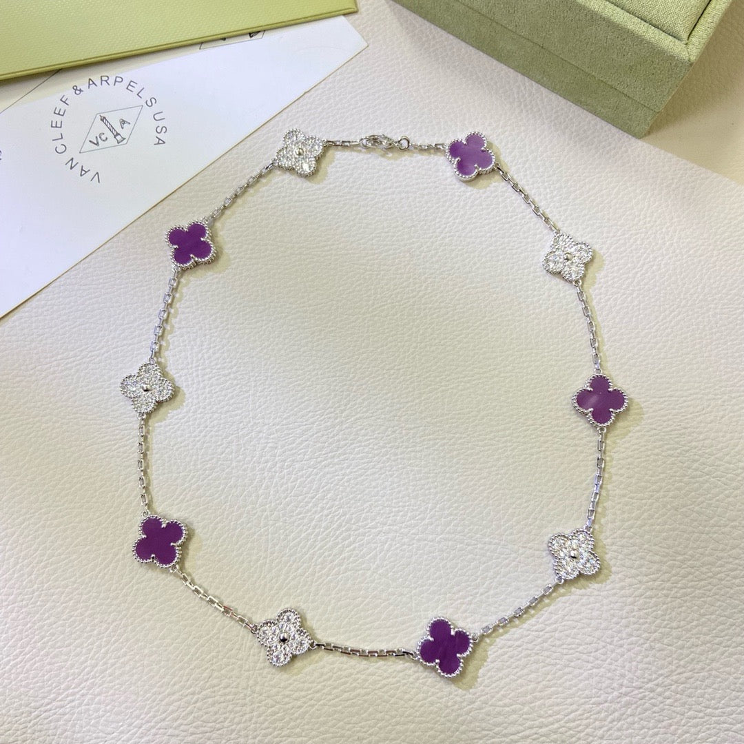 [⭐Shinejoy Jewelry] クローバー 10モチーフ パープルバイオレット ダイヤモンドネックレス