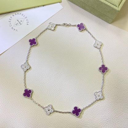 [⭐Shinejoy Jewelry] クローバー 10モチーフ パープルバイオレット ダイヤモンドネックレス