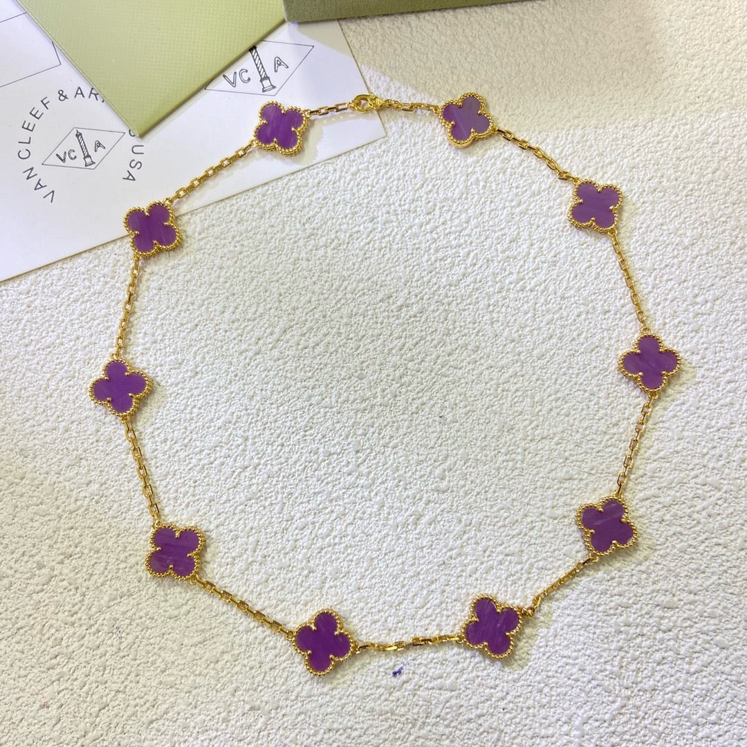 [⭐Shinejoy Jewelry] クローバー 10モチーフ パープルバイオレット ネックレス