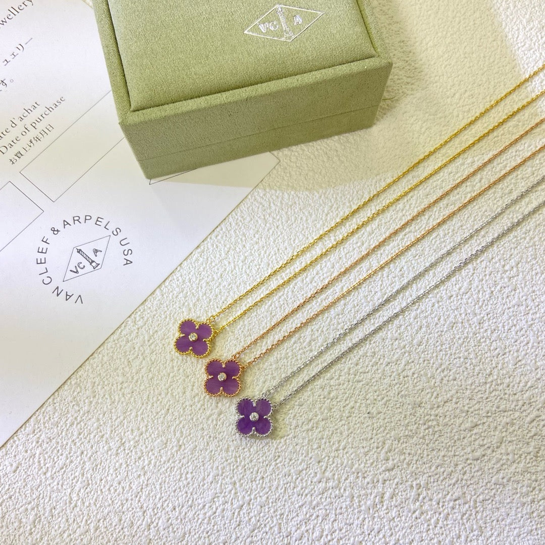 [⭐Shinejoy Jewelry] クローバー 15MM ダイヤモンド パープルバイオレット ネックレス