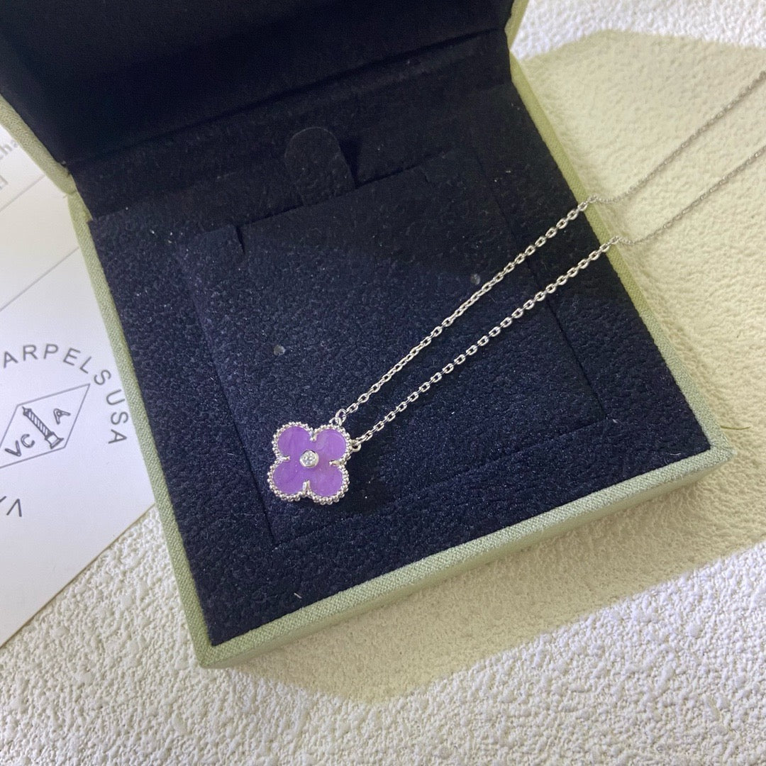 [⭐Shinejoy Jewelry] クローバー 15MM ダイヤモンド パープルバイオレット ネックレス