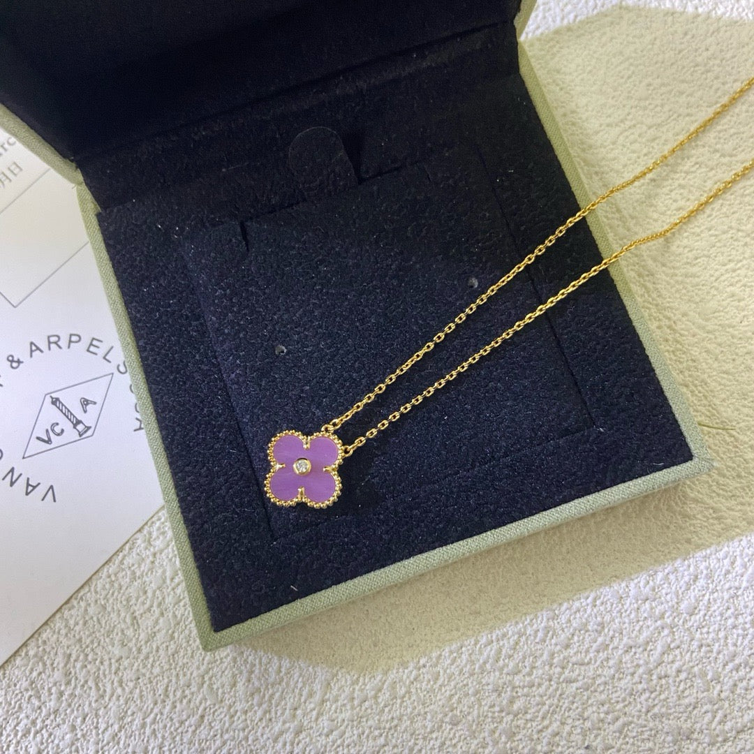 [⭐Shinejoy Jewelry] クローバー 15MM ダイヤモンド パープルバイオレット ネックレス
