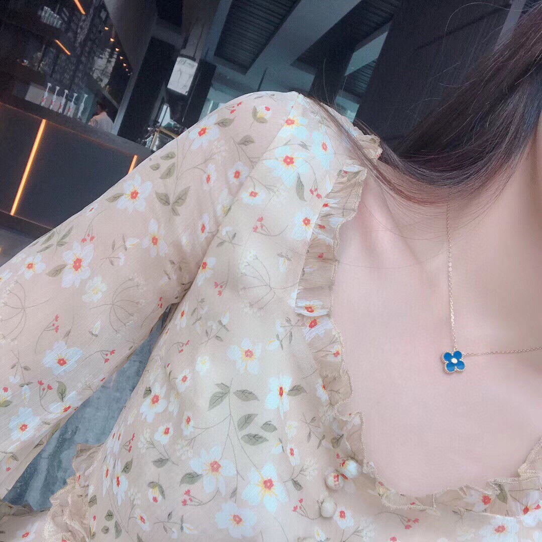 [⭐Shinejoy]CLOVER 15MM DIAMOND AND BLUE AGATE NECKLACE