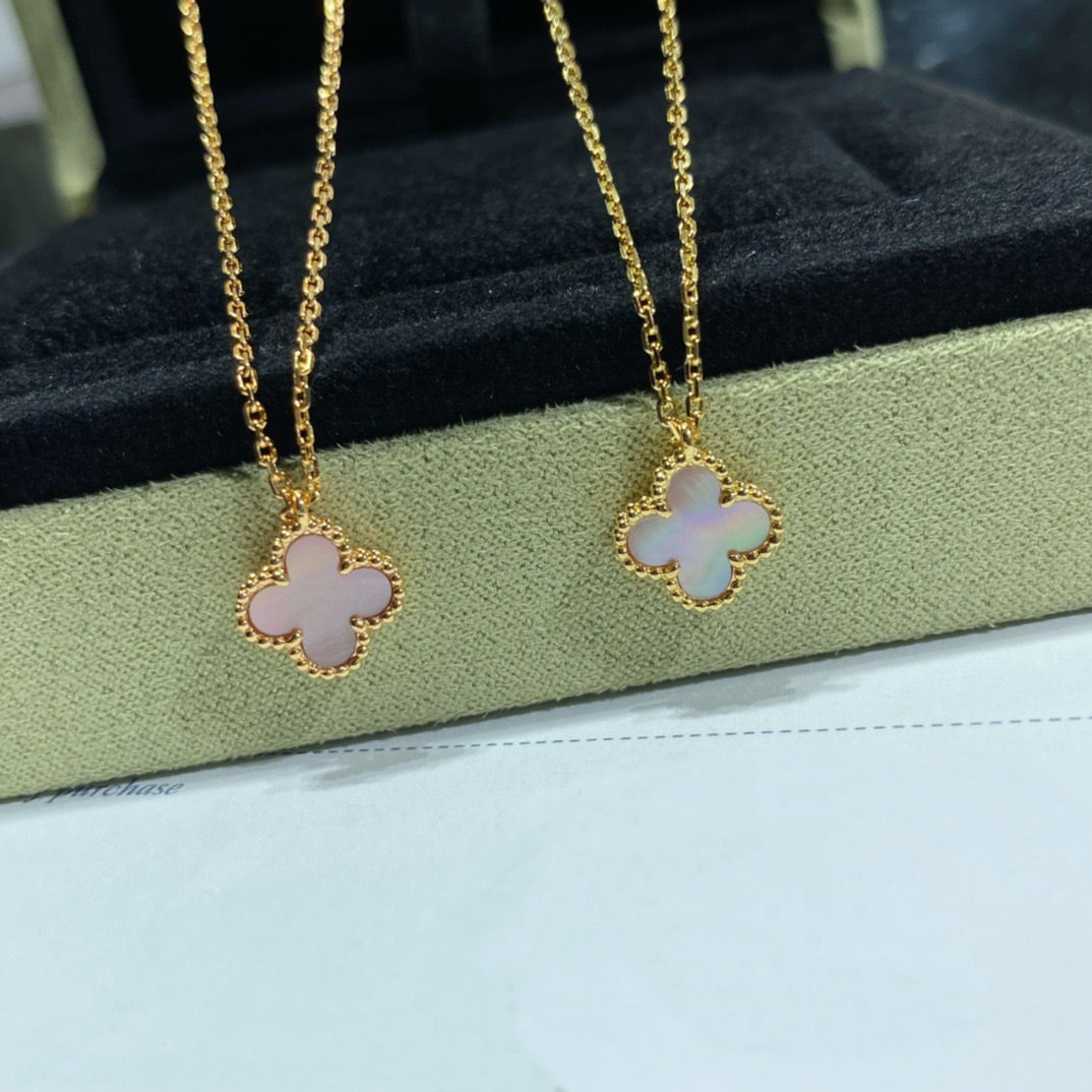 [⭐Shinejoy]CLOVER 15MM PINK MOTHER-OF-PEARL SINGLE FLOWER NECKLACE