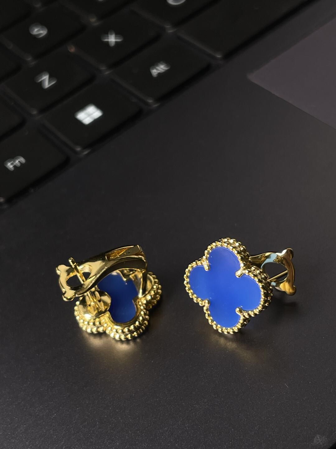 [⭐Shinejoy] クローバー ラージ (20mm) 1モチーフ ブルーマザーオブパール スタッドピアス