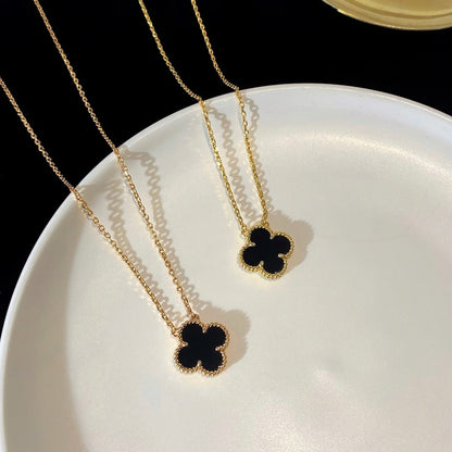 [⭐Shinejoy]CLOVER 15MM BLACK ONYX SINGLE FLOWER NECKLACE