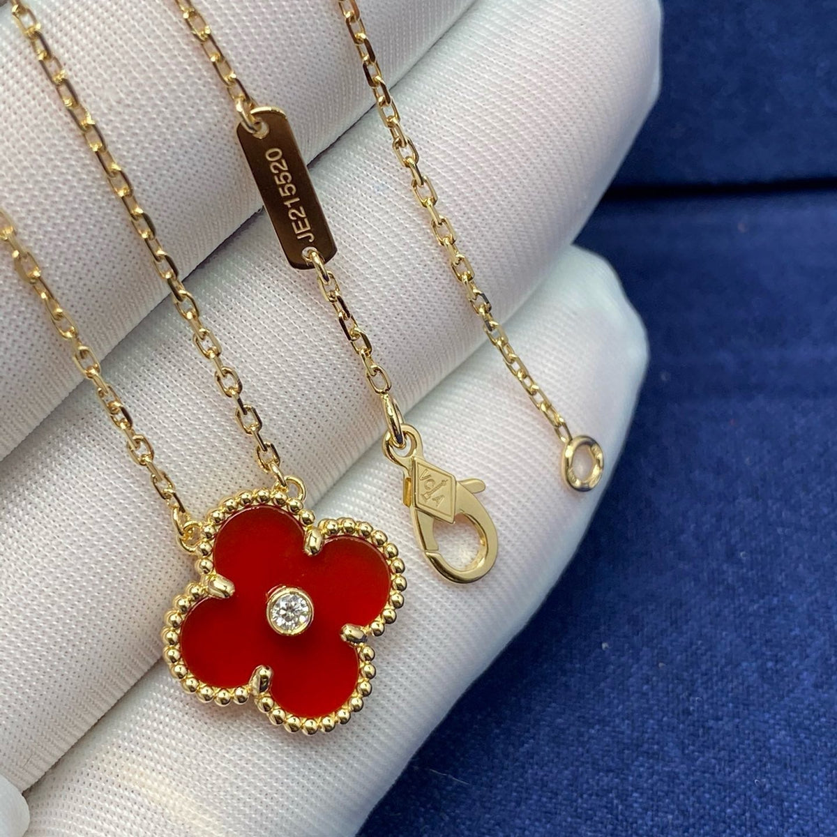 [⭐Shinejoy]CLOVER 15MM DIAMOND CARNELIAN NECKLACE