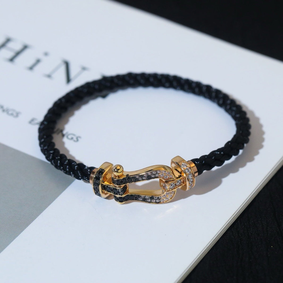 [⭐Shinejoy]FORCE LARGE HORSESHOE BLACK WHITE DIAMOND BRACELET ROSE GOLD