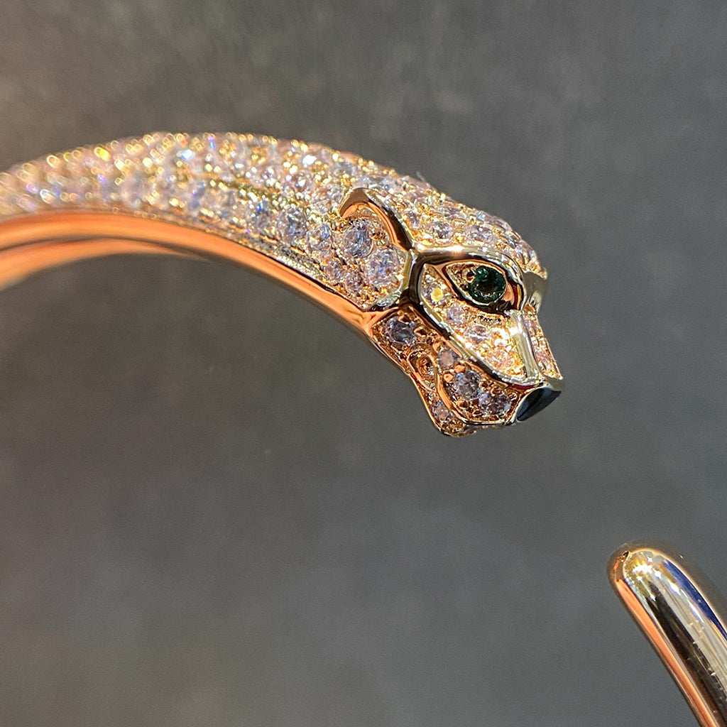 [⭐Shinejoy]パンテール ドゥ カルティエ ブレスレット、ハーフダイヤモンド、オープンタイプ
