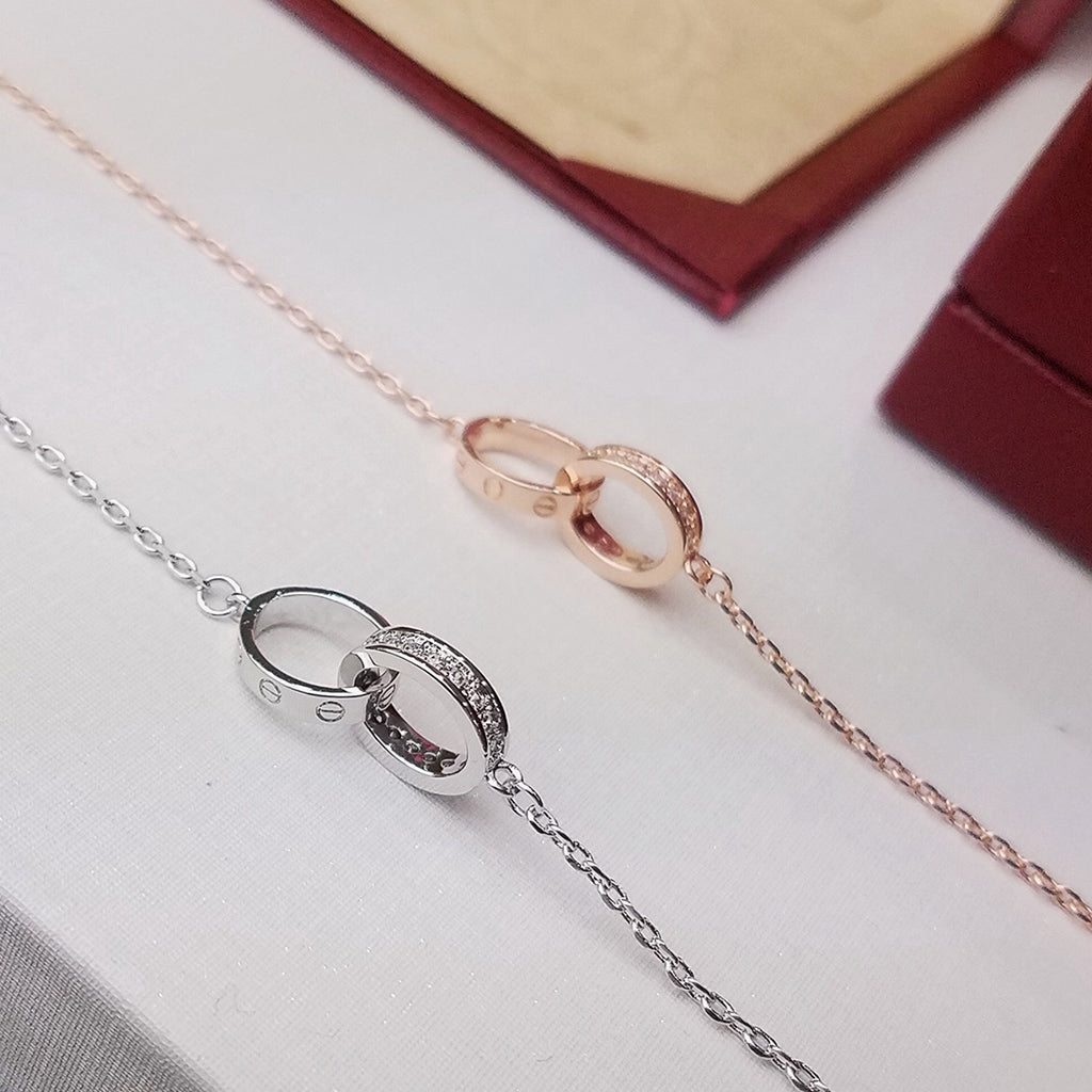 [⭐Shinejoy]LOVE ダブルリング ハーフダイヤモンド ブレスレット