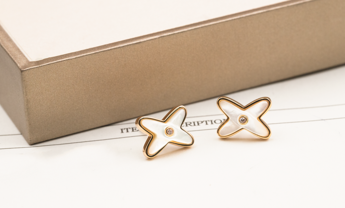 [⭐Shinejoy]JEUX DE ホワイトモップ ローズゴールド ダイヤモンドピアス