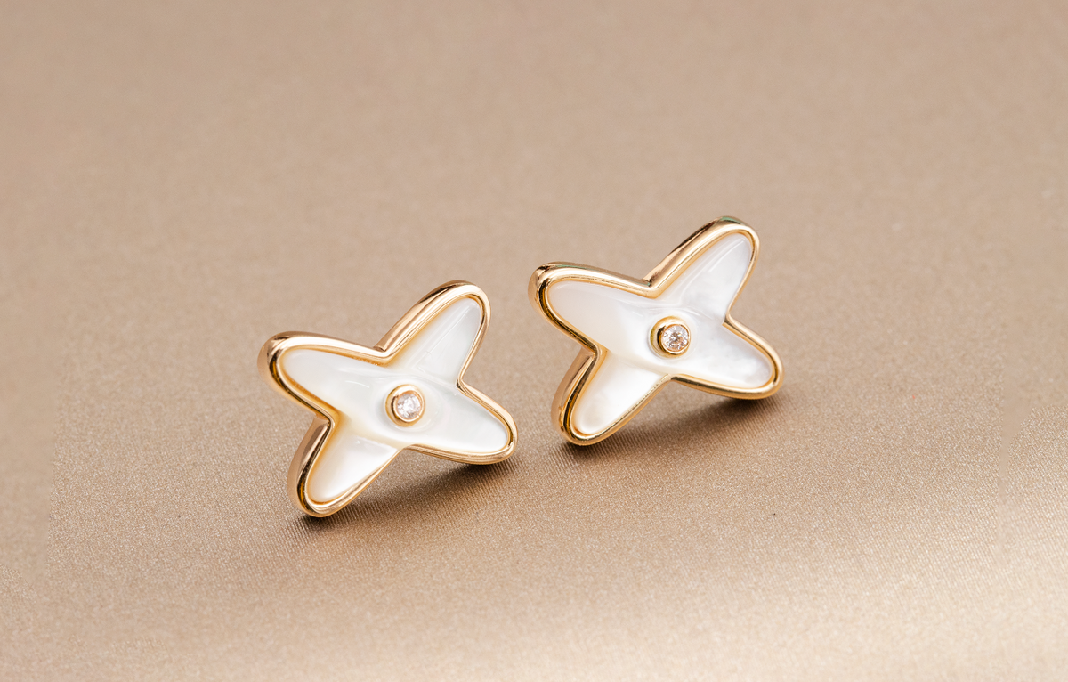[⭐Shinejoy]JEUX DE ホワイトモップ ローズゴールド ダイヤモンドピアス