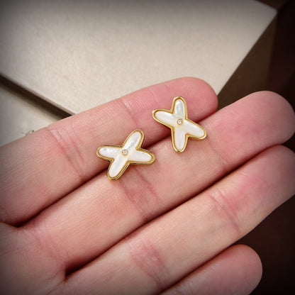 [⭐Shinejoy]JEUX ホワイトマザーオブパール ゴールドダイヤモンドピアス