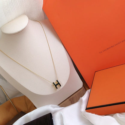 [⭐Shinejoy]HM CLIC BLACK ENAMEL GOLD NECKLACE