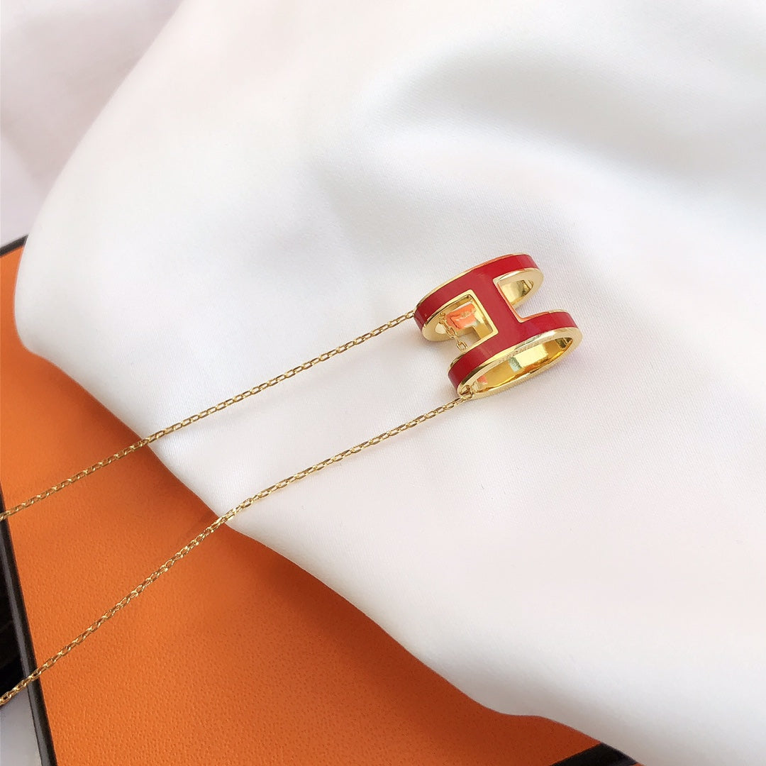 [⭐Shinejoy]HM CLIC RED ENAMEL GOLD NECKLACE