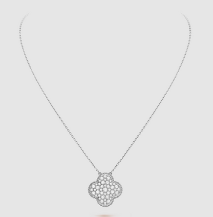 [⭐Shinejoy]CLOVER 25MM ラージペンダント ダイヤモンドパヴェ シルバーネックレス