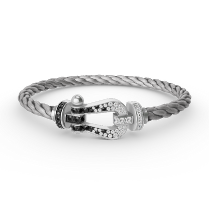 [⭐Shinejoy]FORCE LARGE HORSESHOE BLACK WHITE DIAMOND BRACELET SILVER