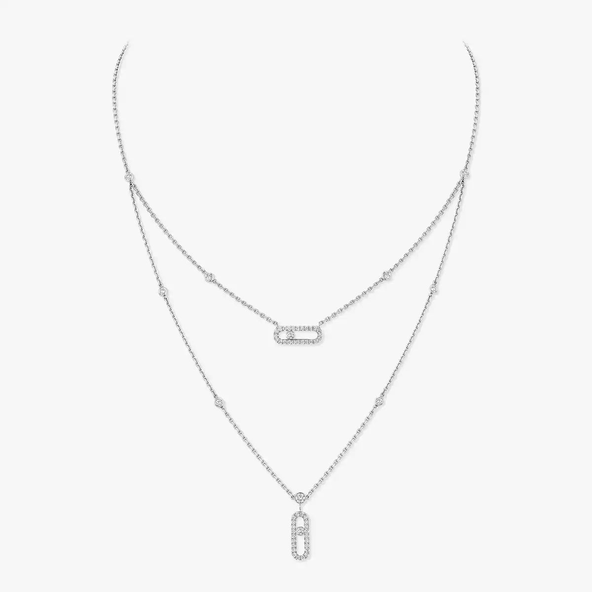 [⭐Shinejoy]2 Rows Rose Gold Diamond Pave_ Necklace Move Uno
