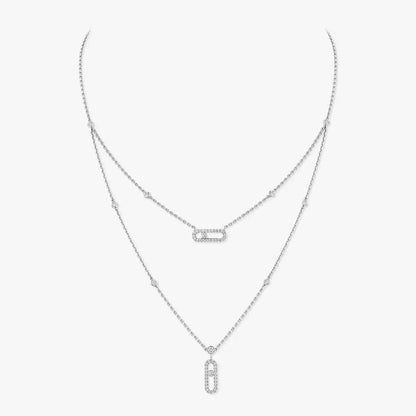 [⭐Shinejoy]2 Rows Rose Gold Diamond Pave_ Necklace Move Uno