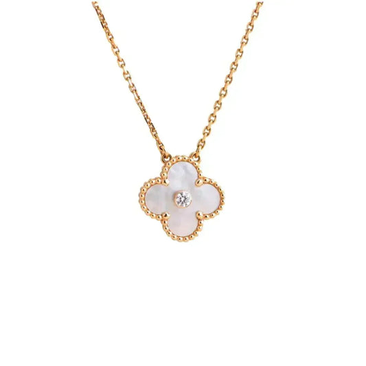 [⭐Shinejoy]CLOVER 15MM DIAMOND WHITE FRITILLARIA NECKLACE