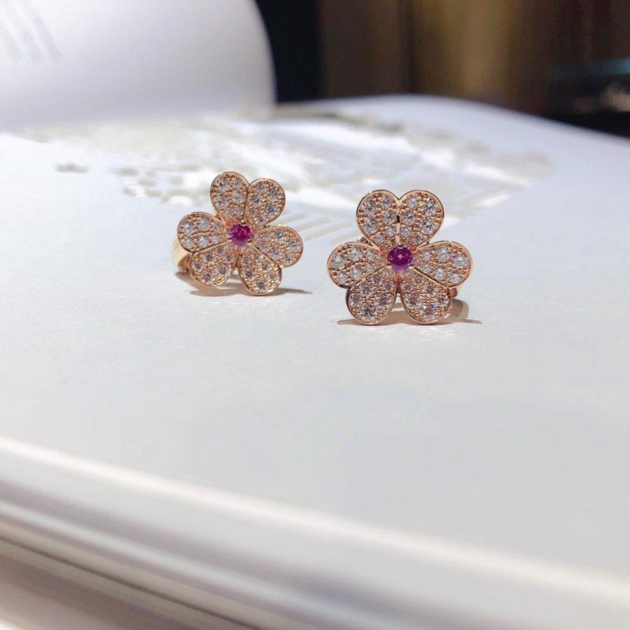[⭐Shinejoy]FRIVOLE PINK GOLD FLOWER DIAMOND EARRINGS