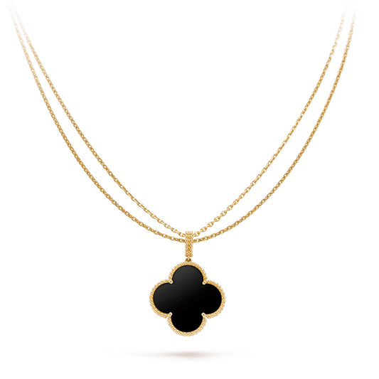 [⭐Shinejoy]CLOVER 25MM ゴールドオニキス ビッグクローバーネックレス