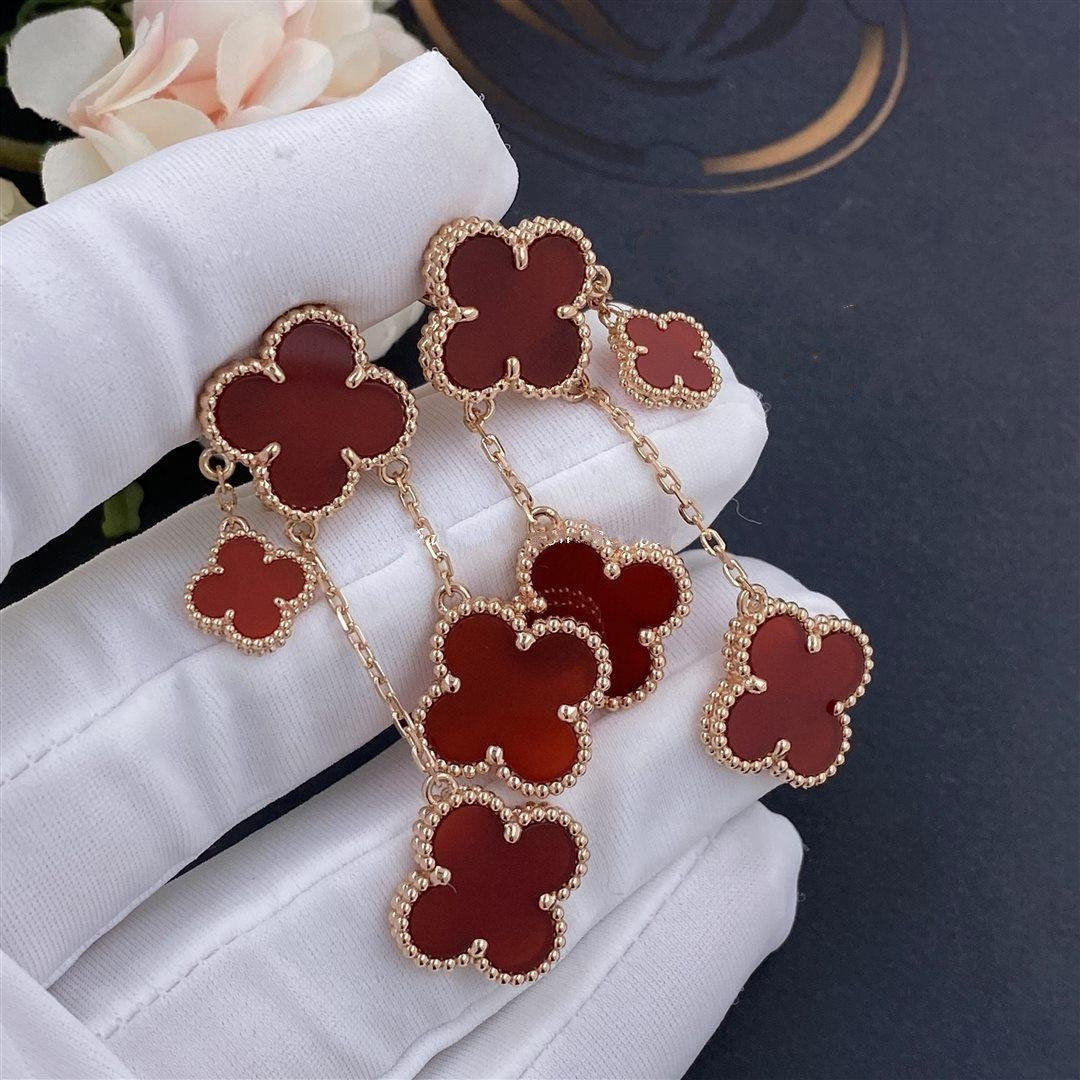 [⭐Shinejoy]クローバーピアス カーネリアン 4モチーフ ピンクゴールド