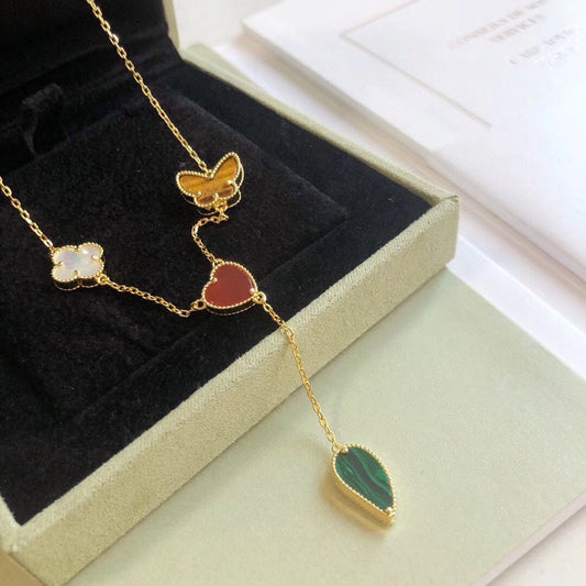 [⭐Shinejoy]LUCKY SPRING 4 MOTIFS ROSE GOLD NECKLACE
