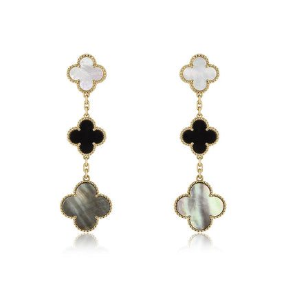[⭐Shinejoy]CLOVER EARRINGS GOLD ONYX MOP 3 MOTIF