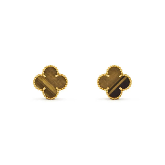 [⭐Shinejoy]CLOVER MEDIUM 1 MOTIFS TIGER EYE EARRINGS